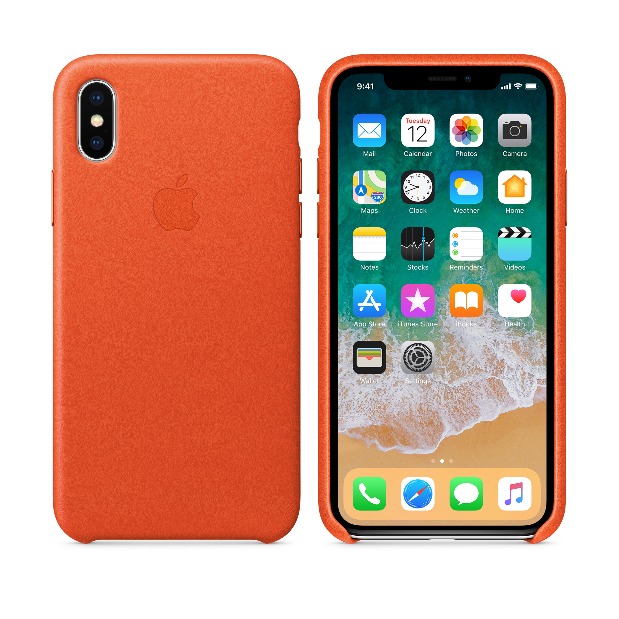 iPhone X Leather Case — Bright Orange