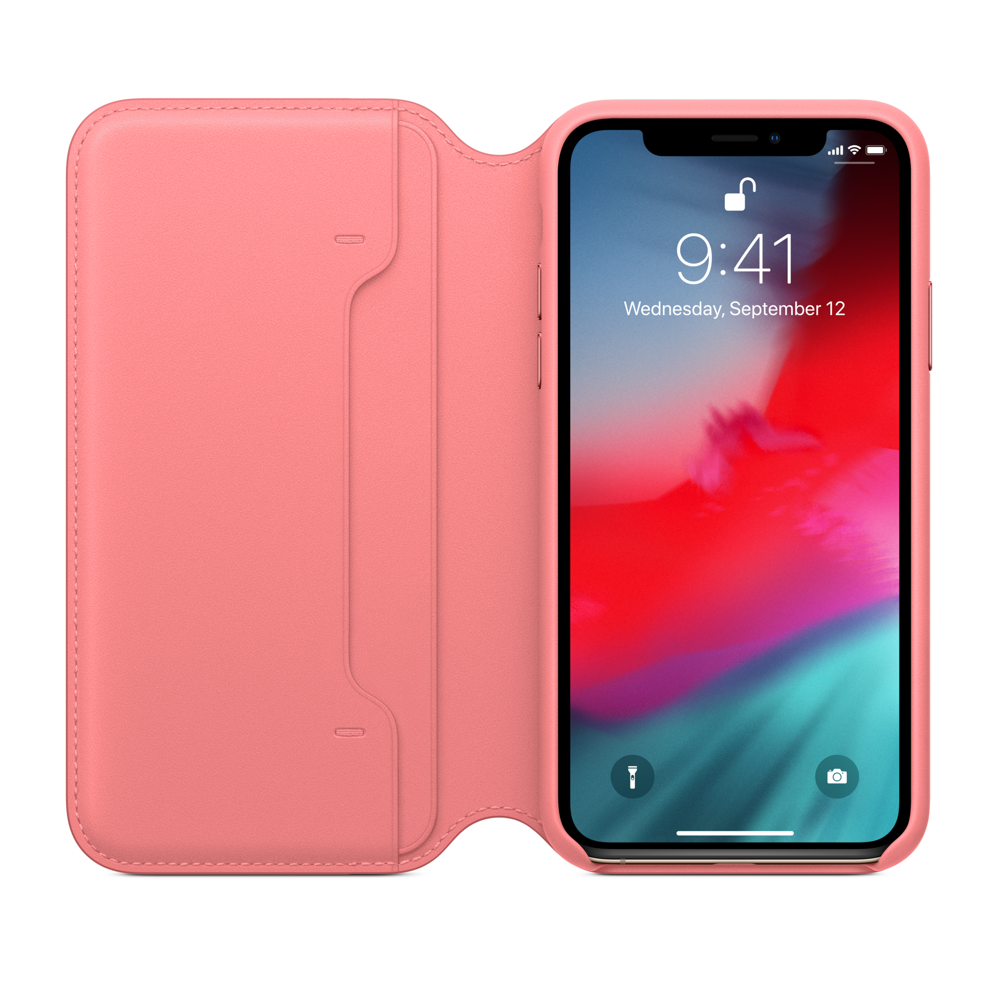 iPhone XS Leather Folio — Peony Pink