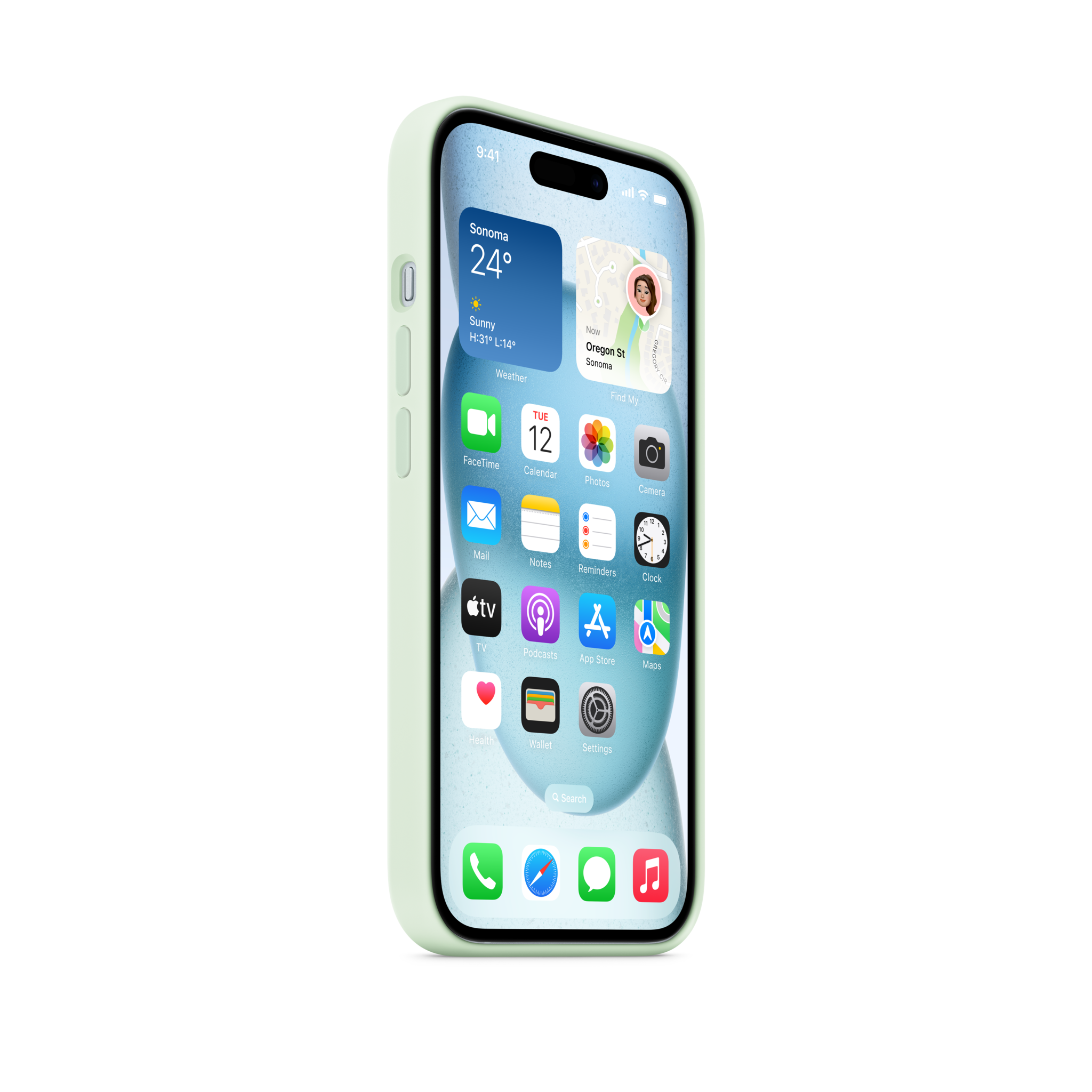 iPhone 15 Silicone Case with MagSafe — Soft Mint