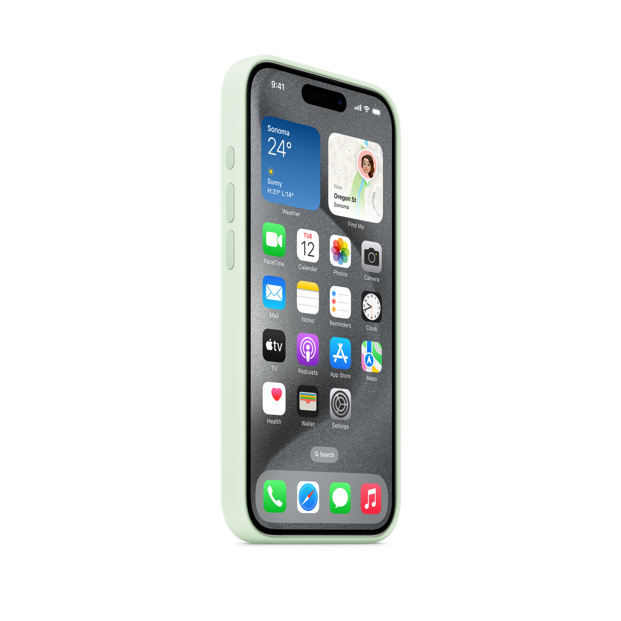 iPhone 15 Pro Silicone Case with MagSafe — Soft Mint