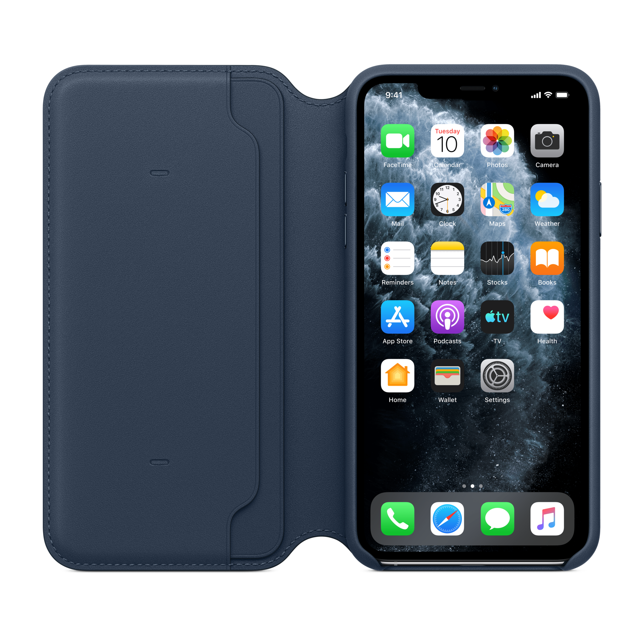 iPhone 11 Pro Max Leather Folio — Deep Sea Blue