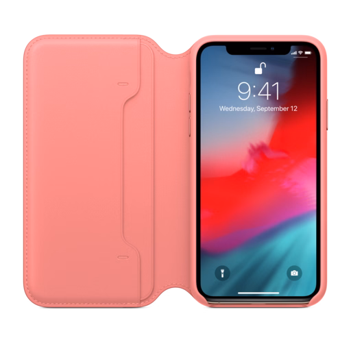 iPhone XS Leather Folio — Peony Pink